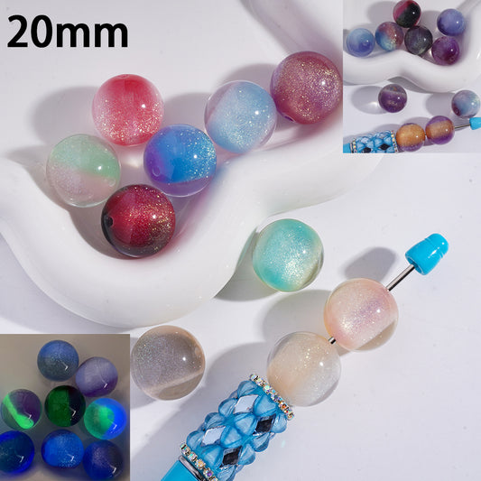 Acrylic Beads for Bracelets Color Changing Luminous Round with Glitter, 20MM, Random Mix