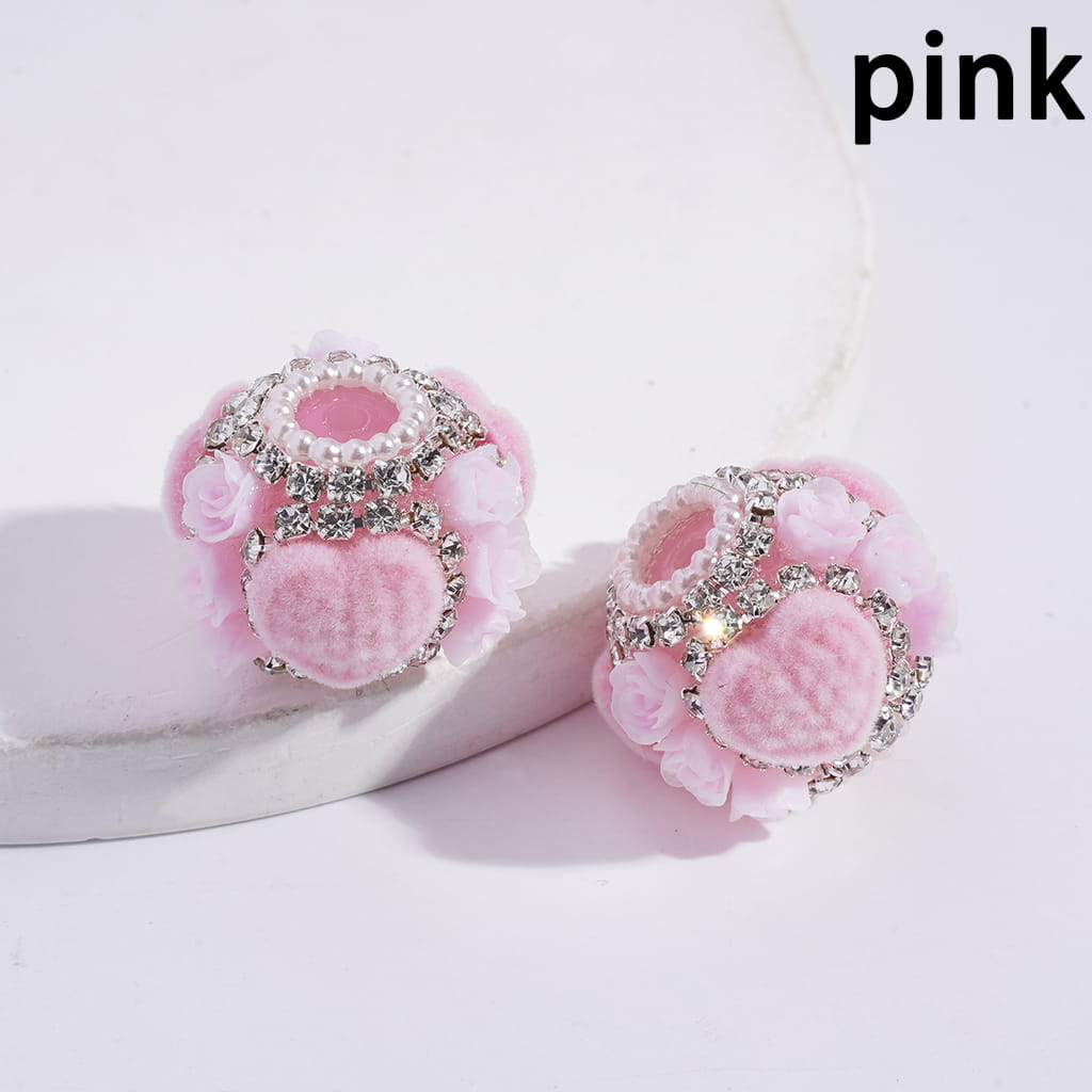 Pink Acrylic Beads with Fluffy Heart and Rose Flowers, Rhinestone and Pearl Chains, 22MM, Multi-Color