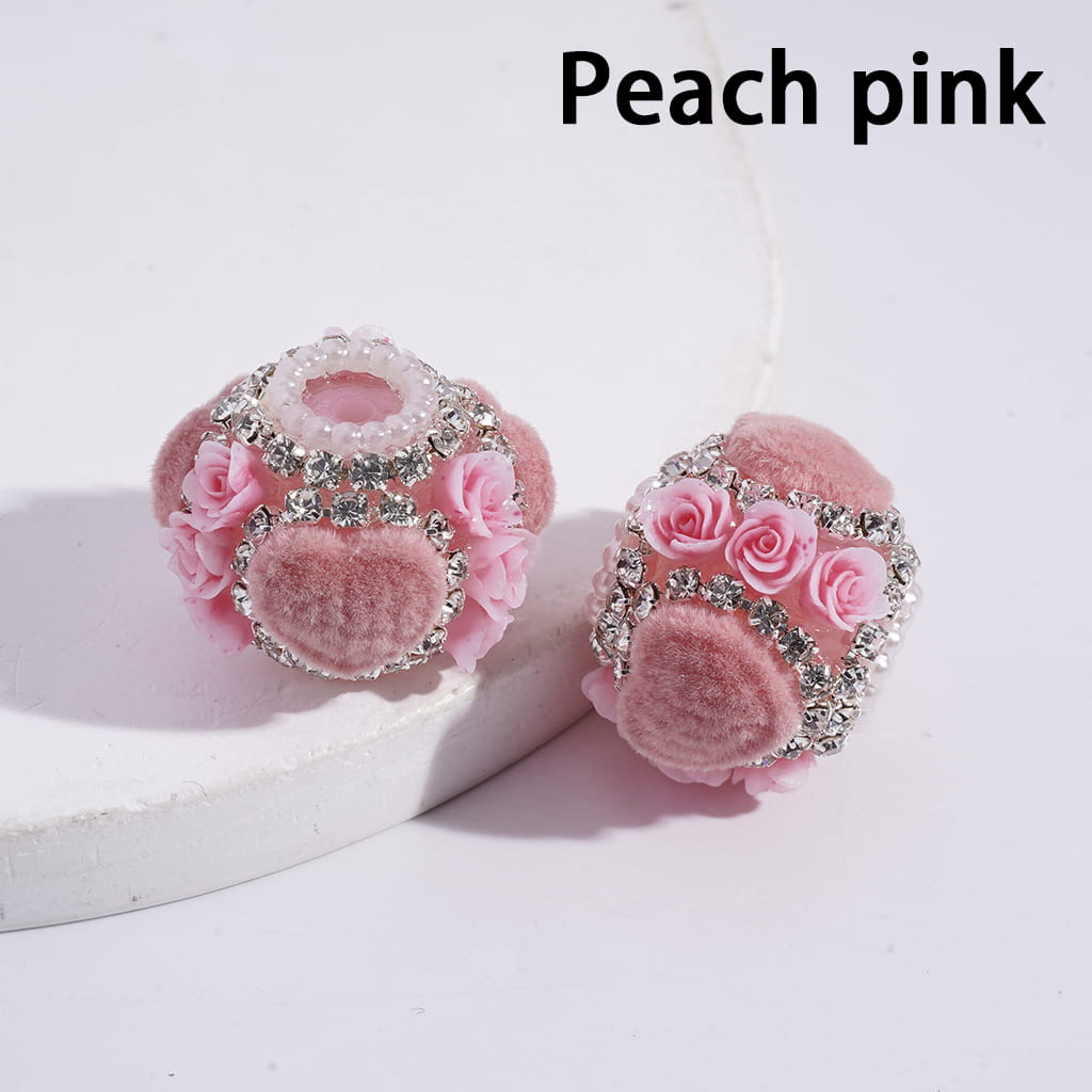 Pink Acrylic Beads with Fluffy Heart and Rose Flowers, Rhinestone and Pearl Chains, 22MM, Multi-Color