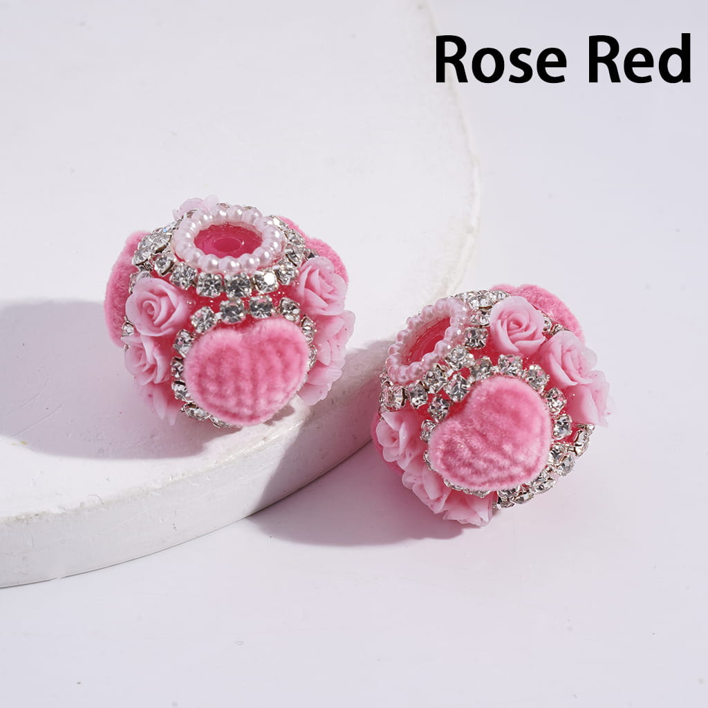Pink Acrylic Beads with Fluffy Heart and Rose Flowers, Rhinestone and Pearl Chains, 22MM, Multi-Color