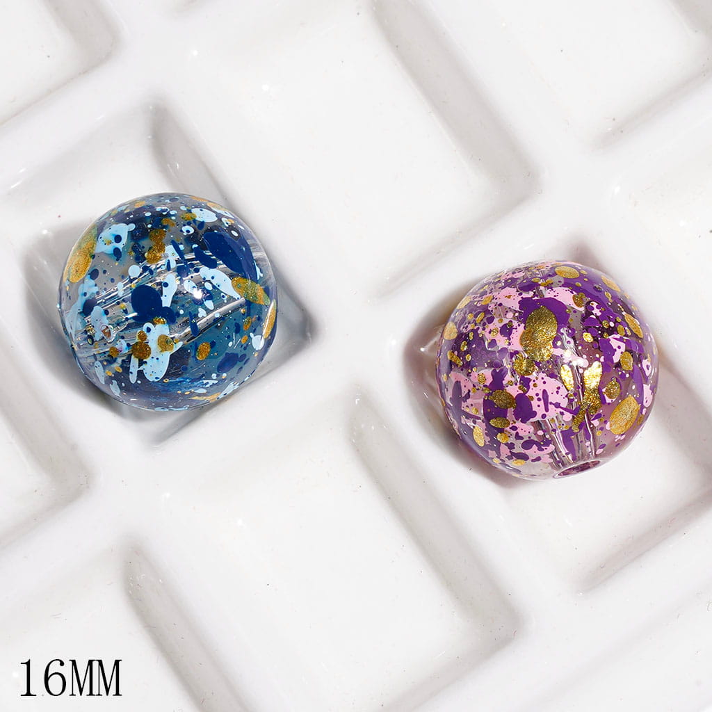 Acrylic Beads for Bracelets Multi-Color Splash-Ink and Gold Spots, 16MM Multi-Color Random Mix
