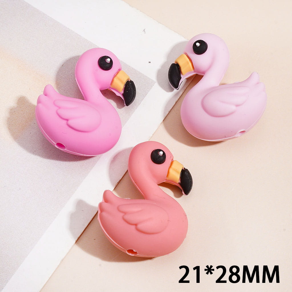 3D Cute Flamingo Series Silicone Focal Beads, Multi-Color