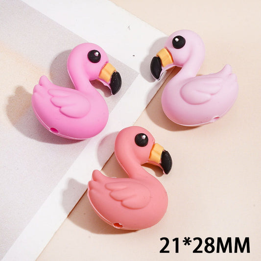 3D Cute Flamingo Series Silicone Focal Beads, Multi-Color