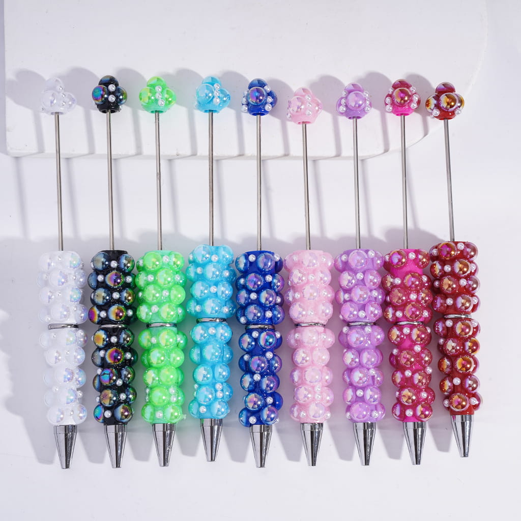 Beadable Pens with UV Coating Half-Shell Pearls and Small White Pearls, Multi-Color (No Rose Red Pen in Random Mix)