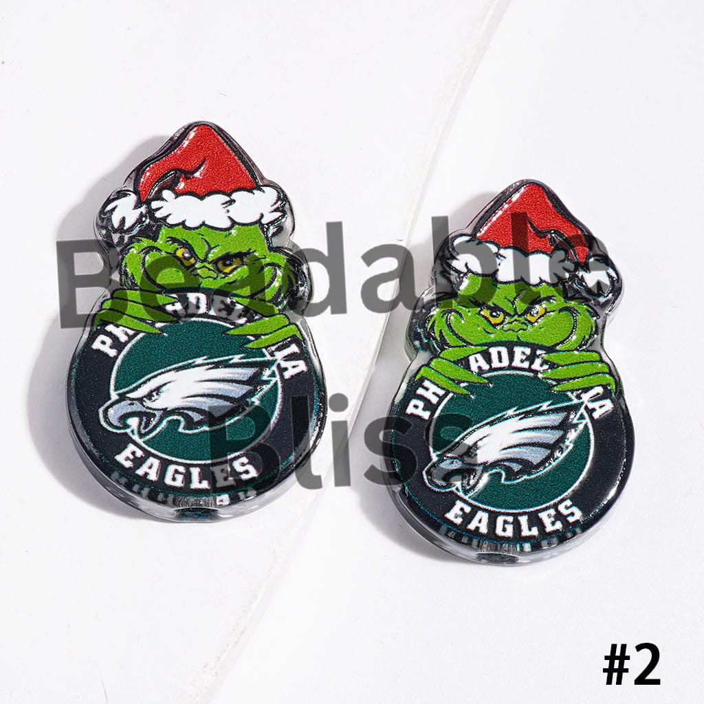 American Football Team with Christmas Green Character Acrylic Beads, 18*28MM