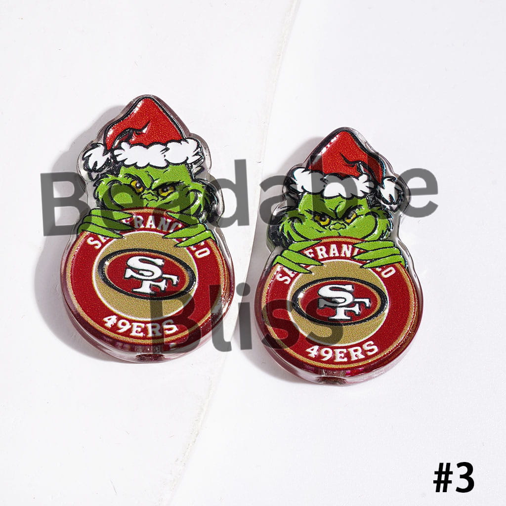 American Football Team with Christmas Green Character Acrylic Beads, 18*28MM