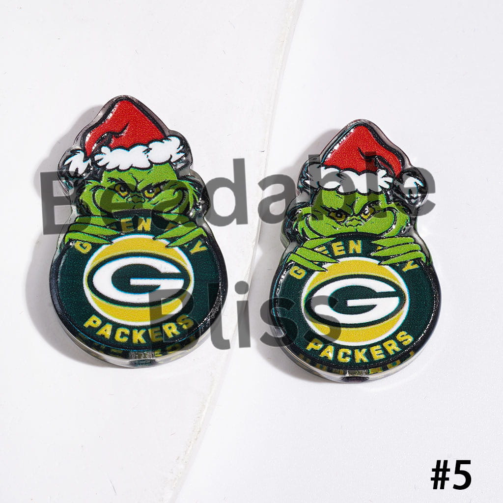 American Football Team with Christmas Green Character Acrylic Beads, 18*28MM