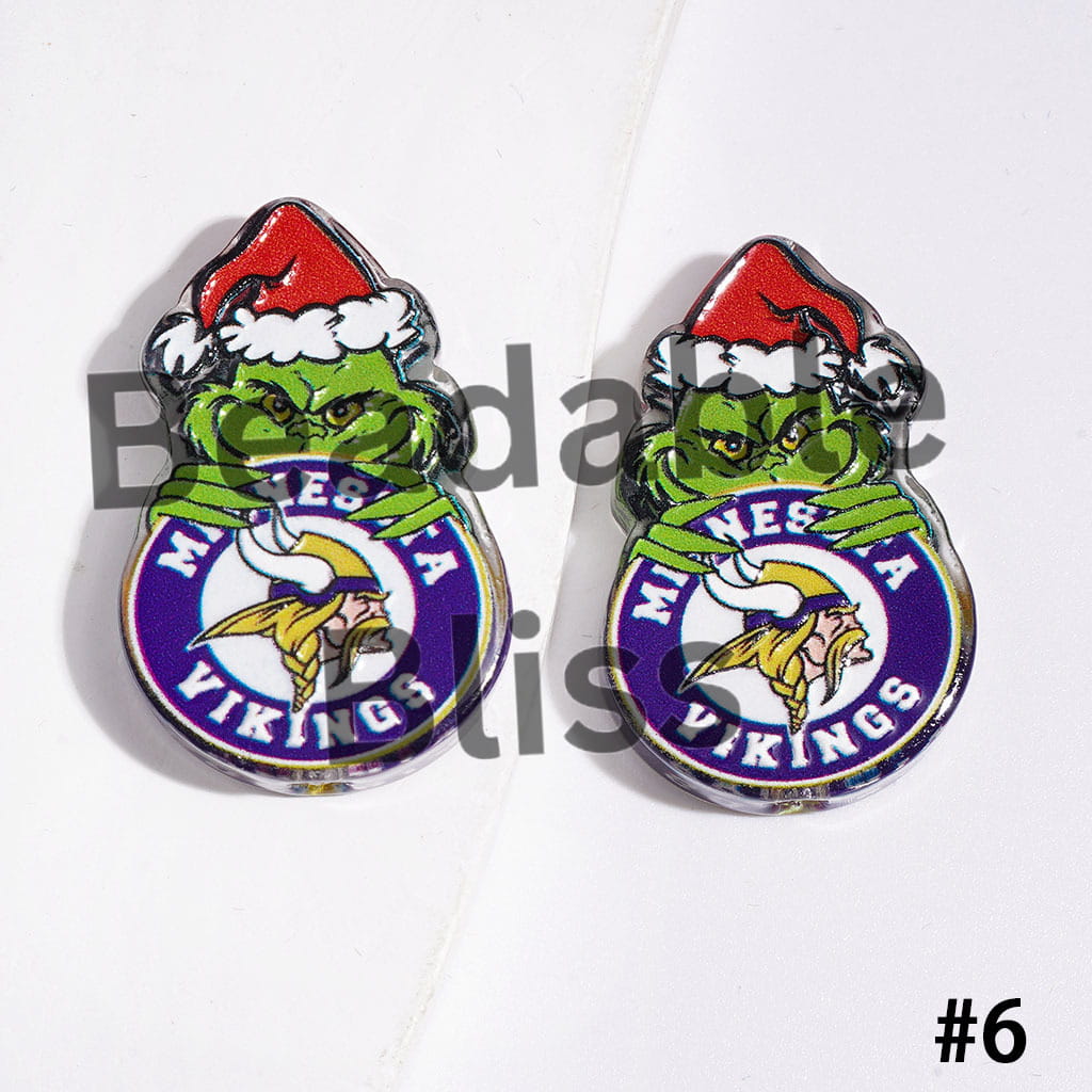 American Football Team with Christmas Green Character Acrylic Beads, 18*28MM