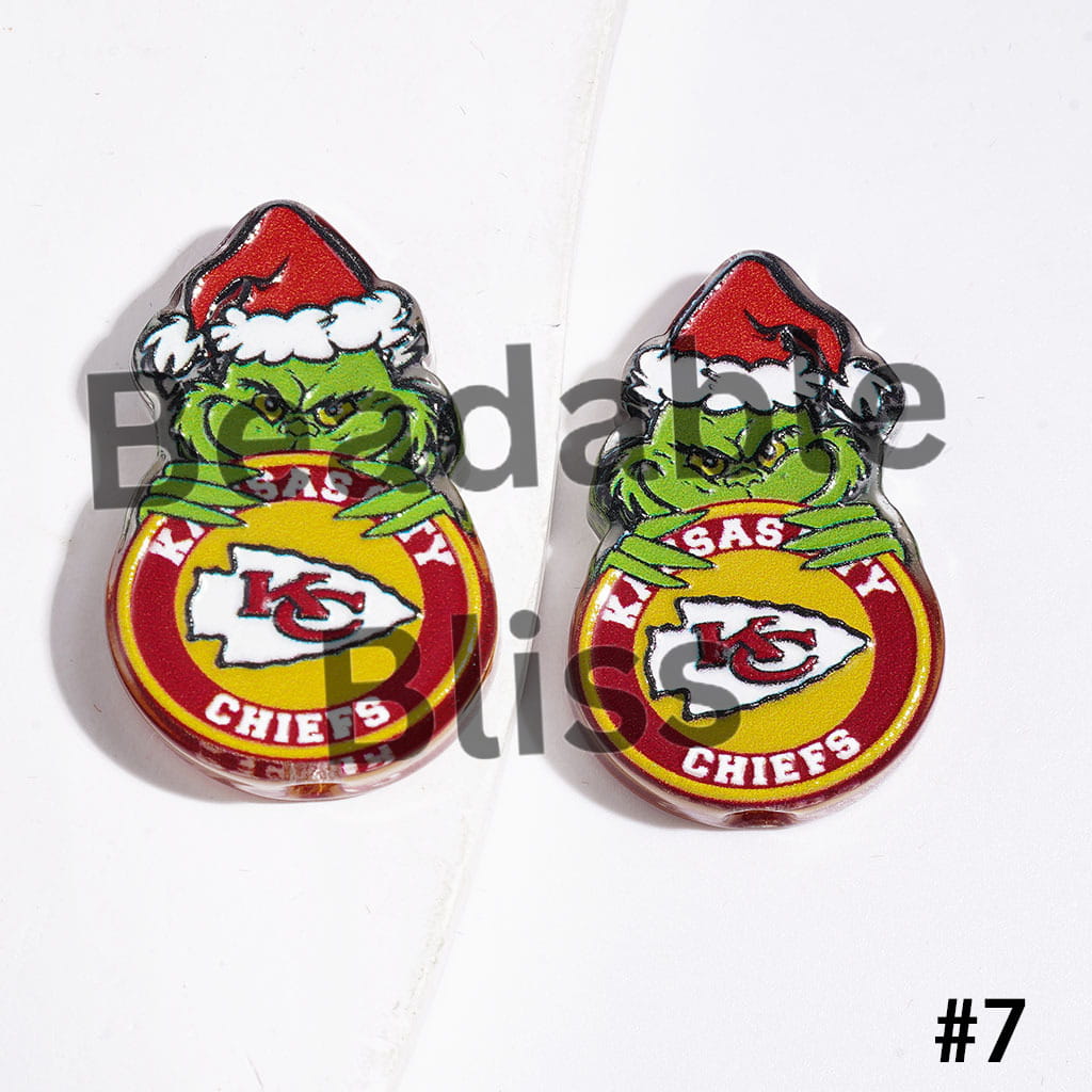 American Football Team with Christmas Green Character Acrylic Beads, 18*28MM