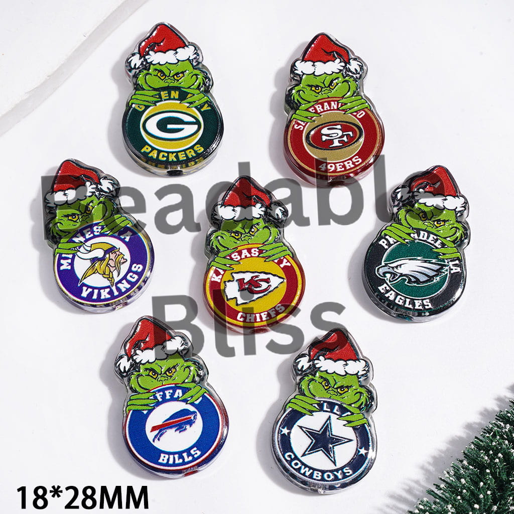 American Football Team with Christmas Green Character Acrylic Beads, 18*28MM