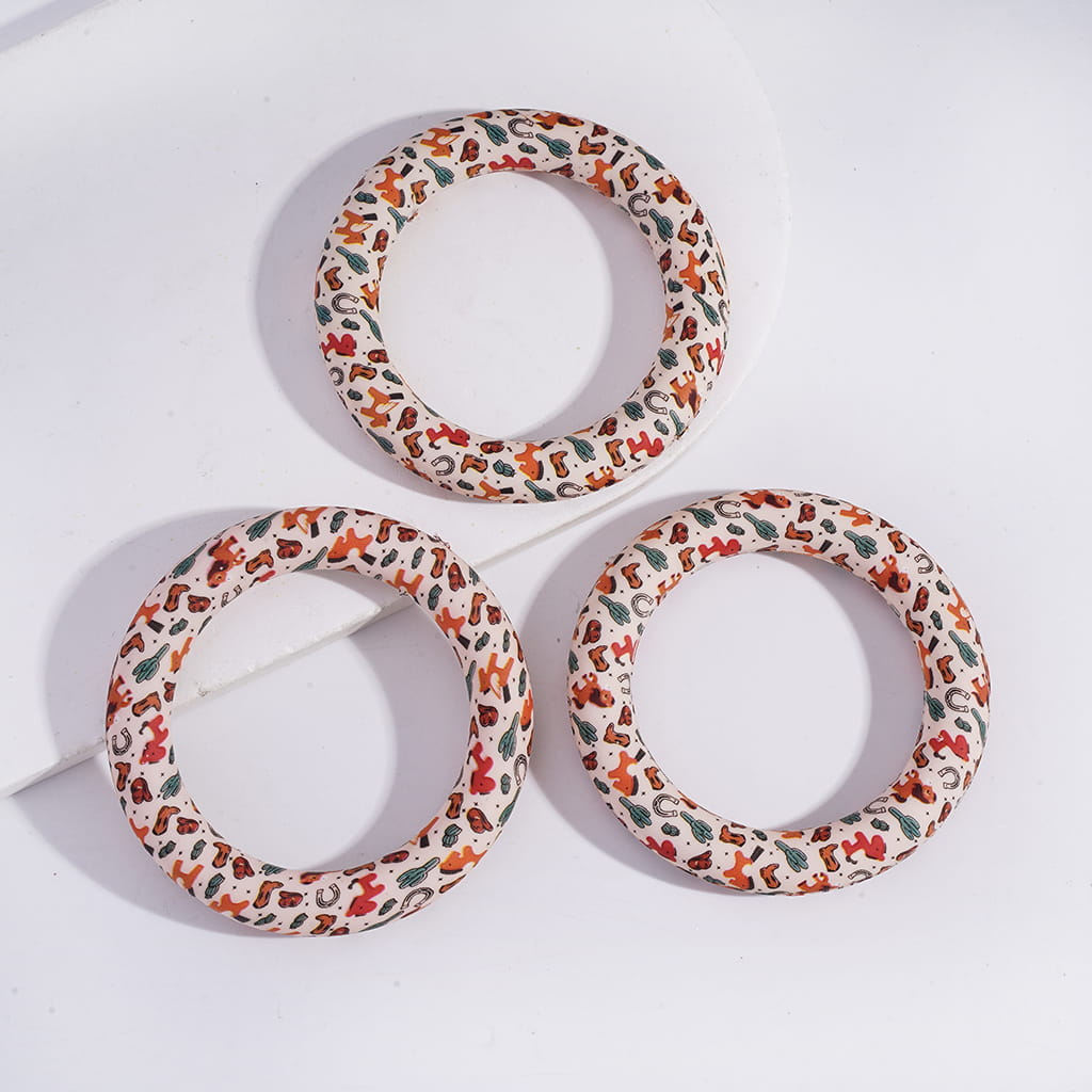Silicone Focal Beads Soft Round Ring with Horse Series Prints, 65MM