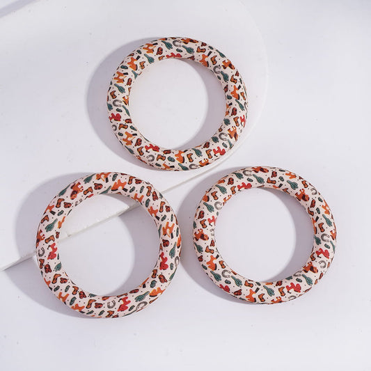 Silicone Focal Beads Soft Round Ring with Horse Series Prints, 65MM