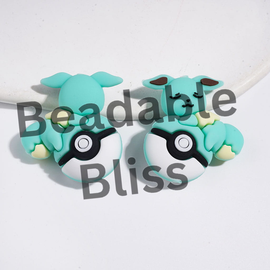 3D Small Elf Character Lying on Magic Ball Silicone Focal Beads, 31*33MM Multi-Color