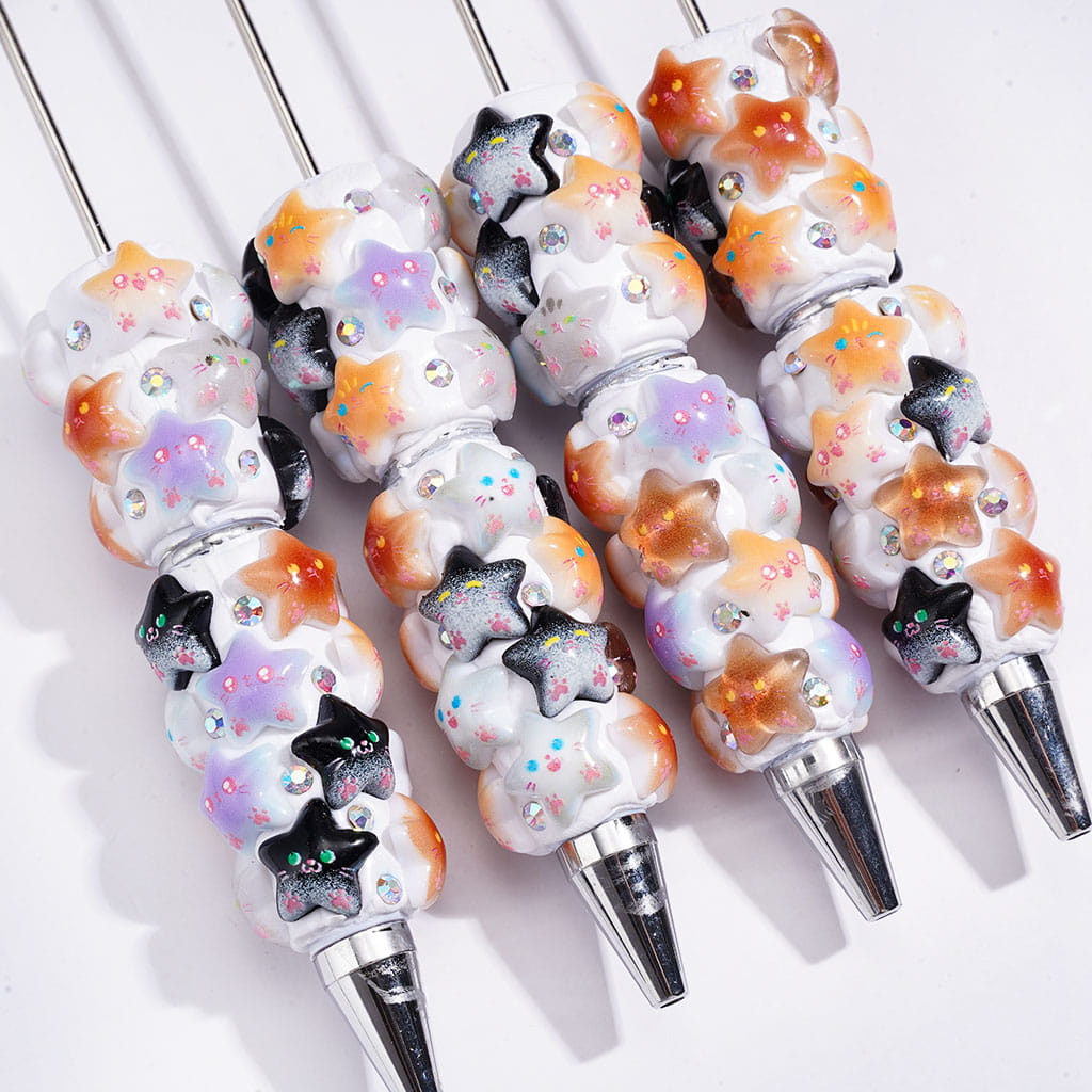 Beadable Clay Pens with Cute Star and AB Rhinestones