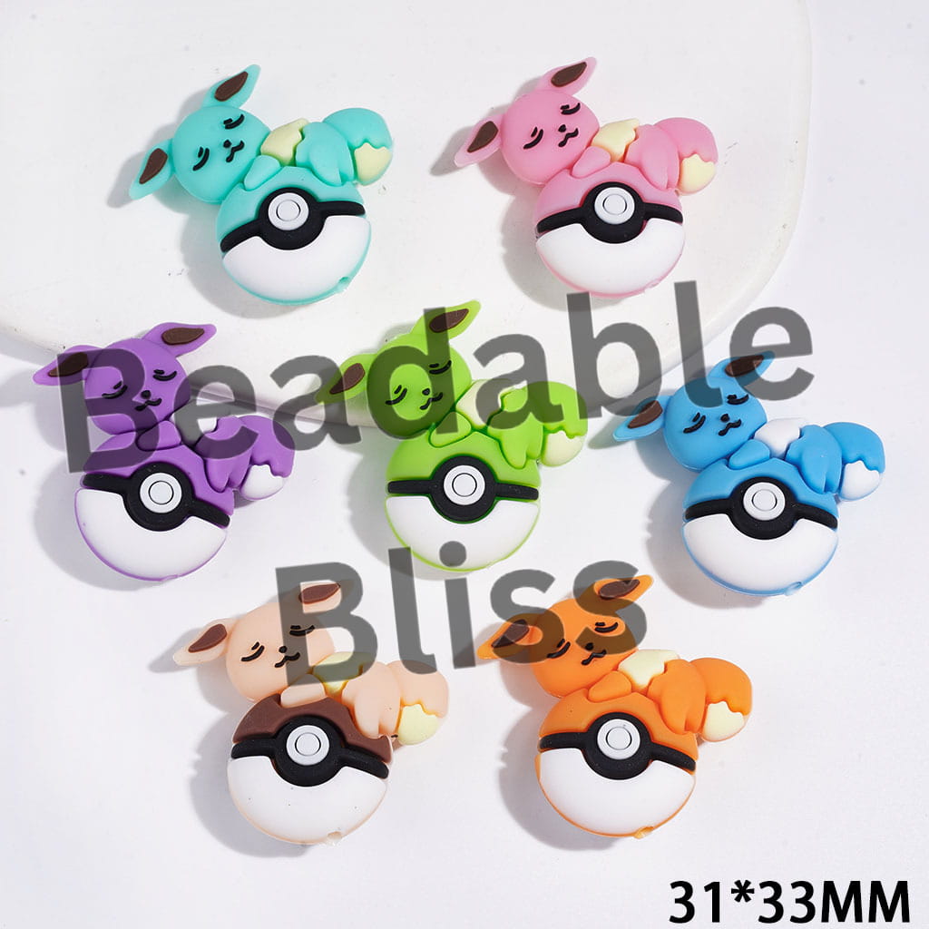 3D Small Elf Character Lying on Magic Ball Silicone Focal Beads, 31*33MM Multi-Color
