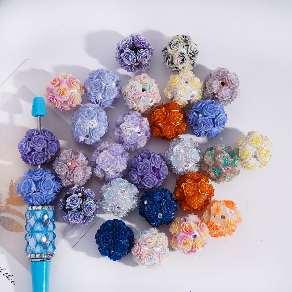 Dark Color Series Soft Flower AB Rhinestones Round Clay Beads, 23MM, Random Mix
