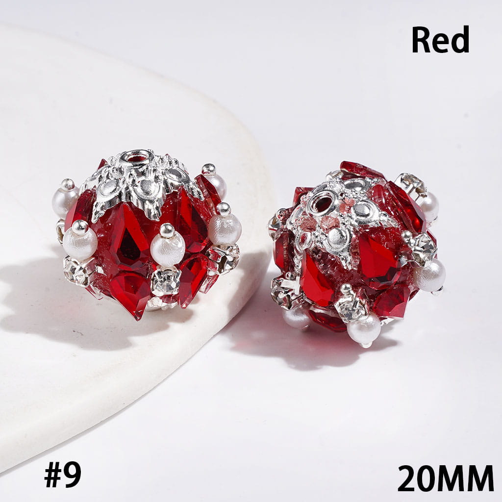 Handmade Acrylic Beads with Water Drop & Metal Flower Base, Shiny Rhinestone & White Pearl, 20MM Multi-Color