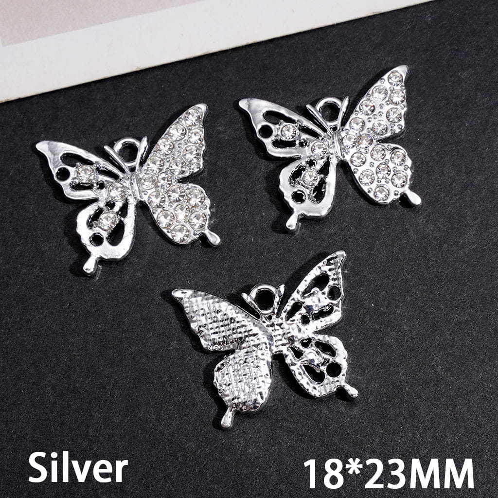 Alloy Charm Pendants Butterfly with Clear Rhinestones 18*23MM Jewelry Accessories Silver and Gold