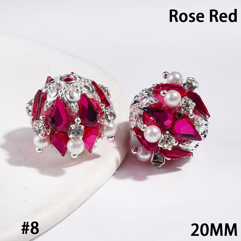 Handmade Acrylic Beads with Water Drop & Metal Flower Base, Shiny Rhinestone & White Pearl, 20MM Multi-Color
