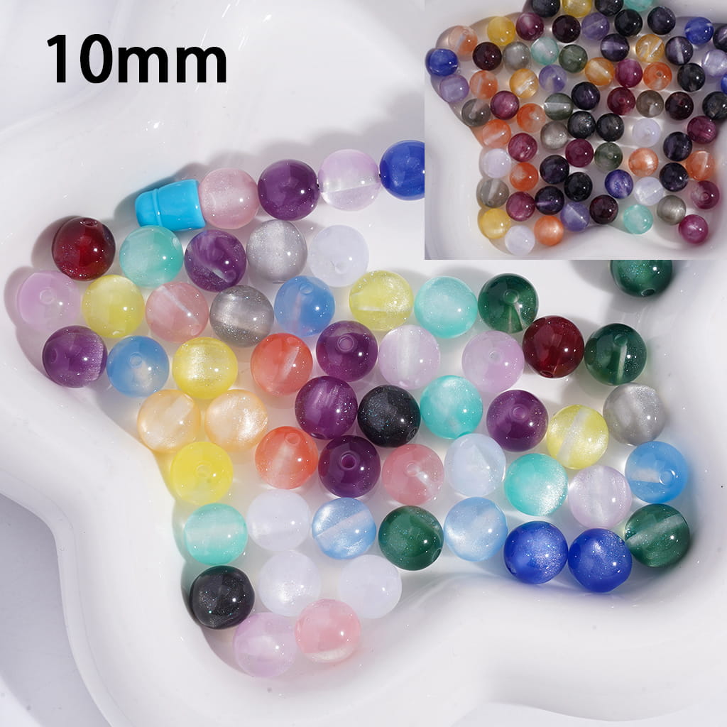 Acrylic Beads for Bracelets Color Changing Cat Eye Style Round with Glitter, 10MM