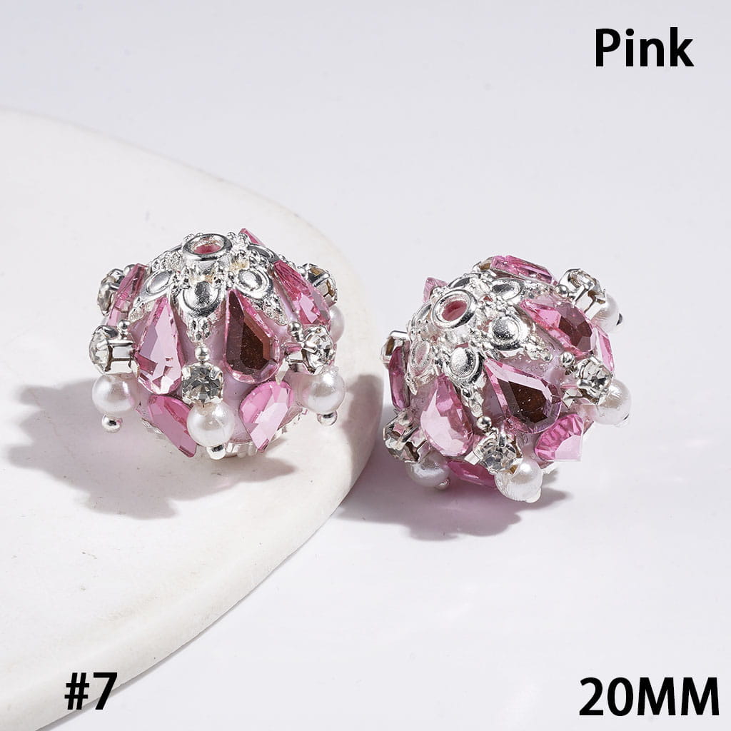Handmade Acrylic Beads with Water Drop & Metal Flower Base, Shiny Rhinestone & White Pearl, 20MM Multi-Color
