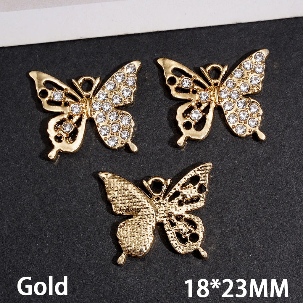 Alloy Charm Pendants Butterfly with Clear Rhinestones 18*23MM Jewelry Accessories Silver and Gold