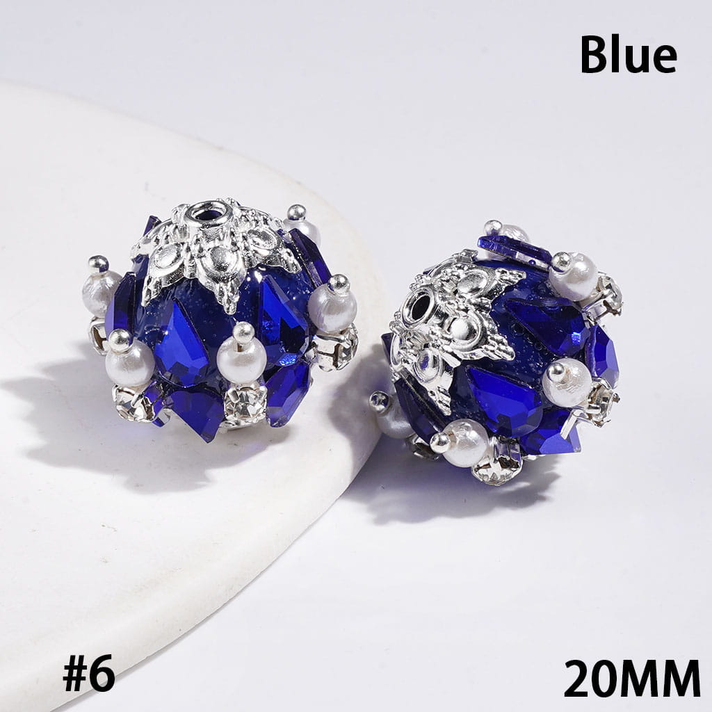 Handmade Acrylic Beads with Water Drop & Metal Flower Base, Shiny Rhinestone & White Pearl, 20MM Multi-Color