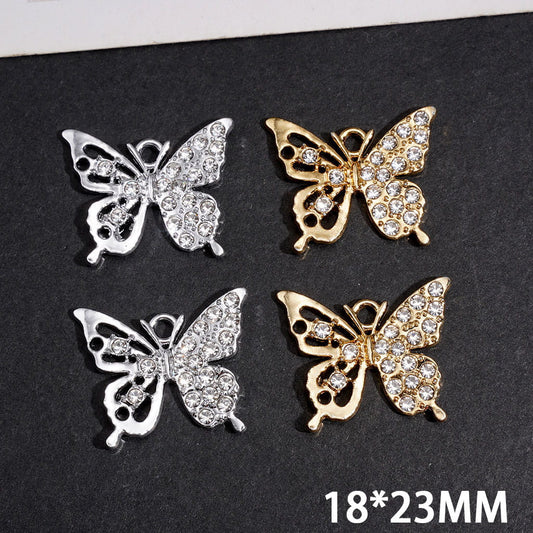 Alloy Charm Pendants Butterfly with Clear Rhinestones 18*23MM Jewelry Accessories Silver and Gold