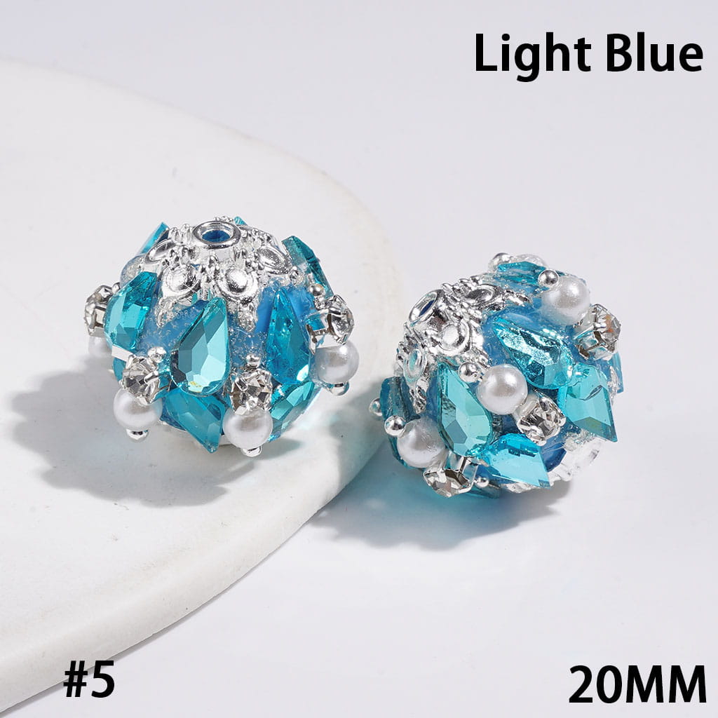 Handmade Acrylic Beads with Water Drop & Metal Flower Base, Shiny Rhinestone & White Pearl, 20MM Multi-Color