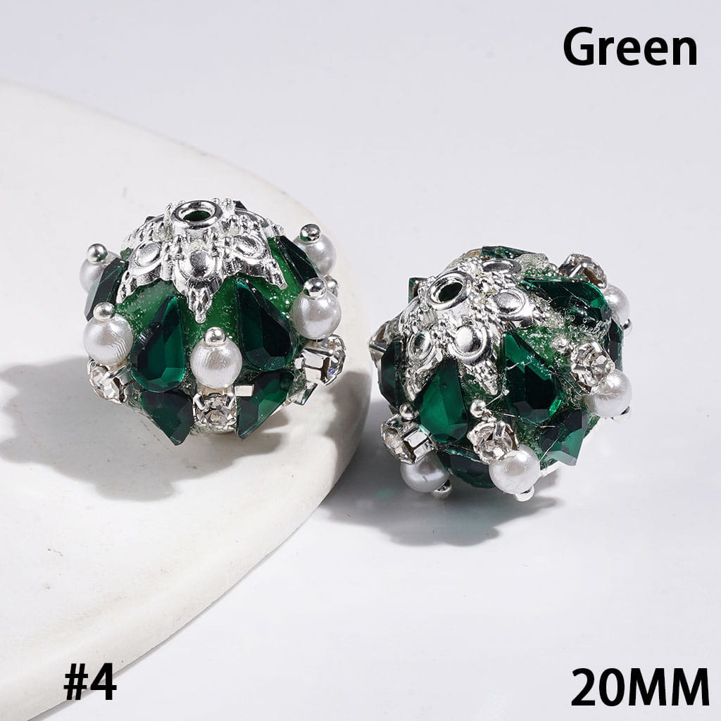 Handmade Acrylic Beads with Water Drop & Metal Flower Base, Shiny Rhinestone & White Pearl, 20MM Multi-Color