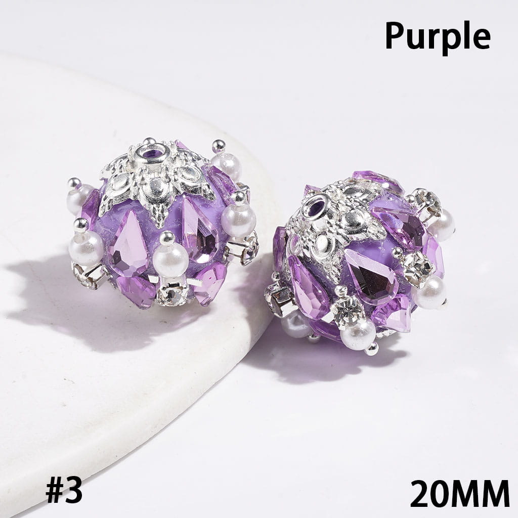 Handmade Acrylic Beads with Water Drop & Metal Flower Base, Shiny Rhinestone & White Pearl, 20MM Multi-Color
