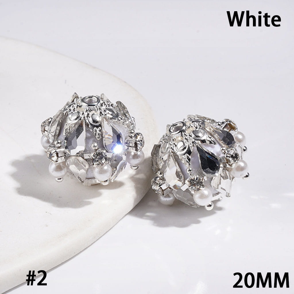 Handmade Acrylic Beads with Water Drop & Metal Flower Base, Shiny Rhinestone & White Pearl, 20MM Multi-Color