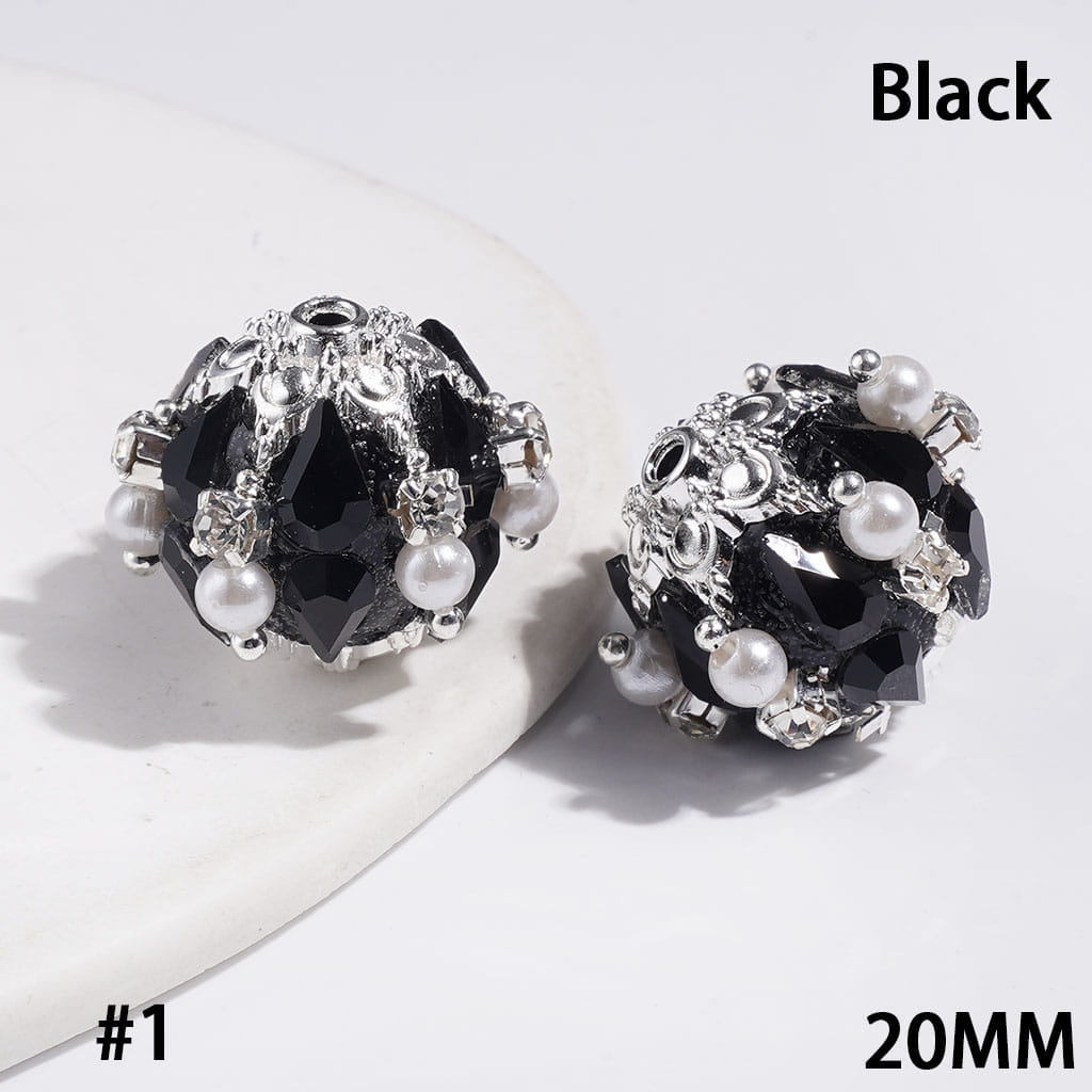 Handmade Acrylic Beads with Water Drop & Metal Flower Base, Shiny Rhinestone & White Pearl, 20MM Multi-Color
