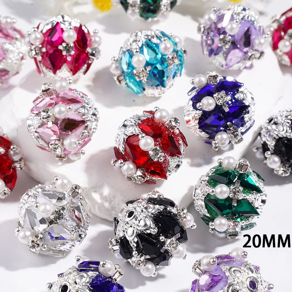 Handmade Acrylic Beads with Water Drop & Metal Flower Base, Shiny Rhinestone & White Pearl, 20MM Multi-Color