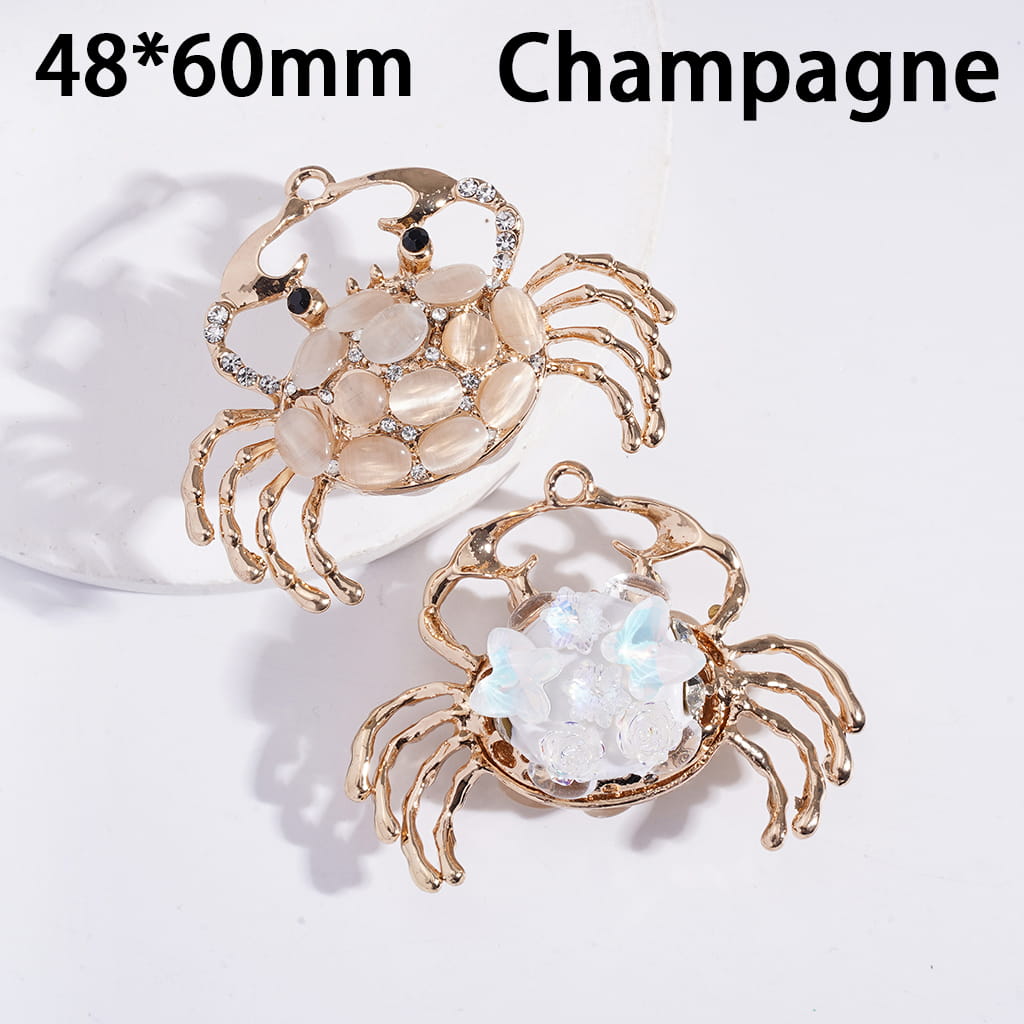 Clay Beads with Alloy Pendant Crab, with Various Rhinestones & Rose Flowers, 48*60MM, Orange Champagne