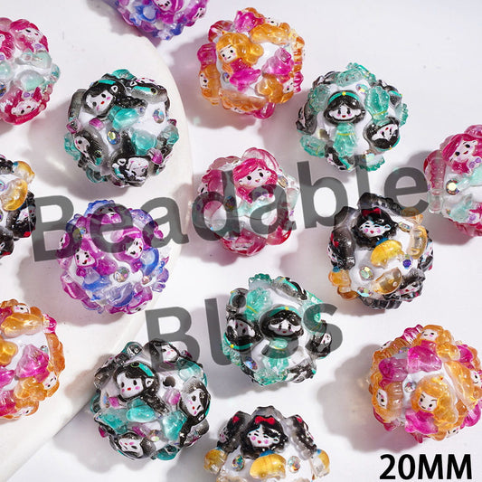 Clay Beads Cute Fantasy Friends Royal Beauty Snow Whit Mermai Tian Rapunze Auror Cinderell Arie with AB Rhinestones, 20MM, Random Mix