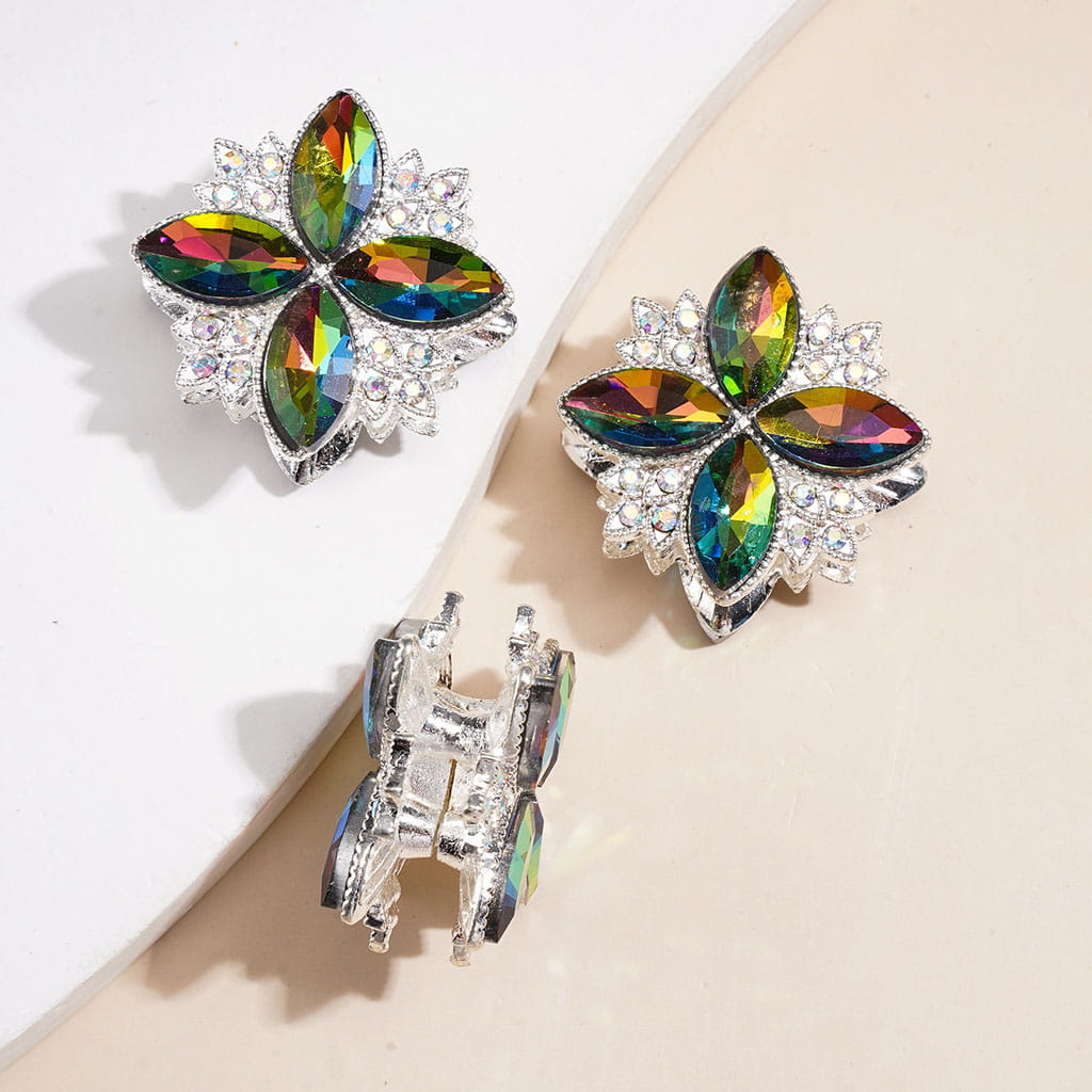 Silver Color Metal Beads With Bling Bling Four Leaf Clover with Colorful & AB Rhinestones, 26*26mm