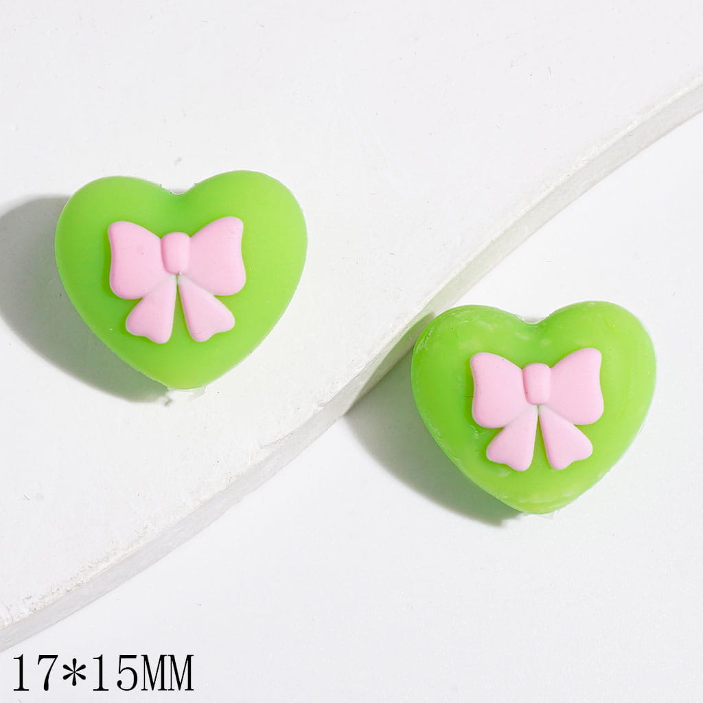 Silicone Focal Beads Heart with Pink Bowtie, 17*15MM, Multi-Color