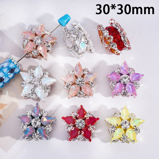 Colorful star-shaped jewelry pieces with rhinestones on a white background, size 30x30mm.