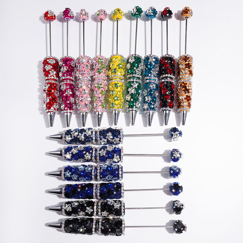 Bling Bling Two Colors Star Shaped Crystals & AB Rhinestones Beadable Clay Pens, Multi-Color, Random Mix