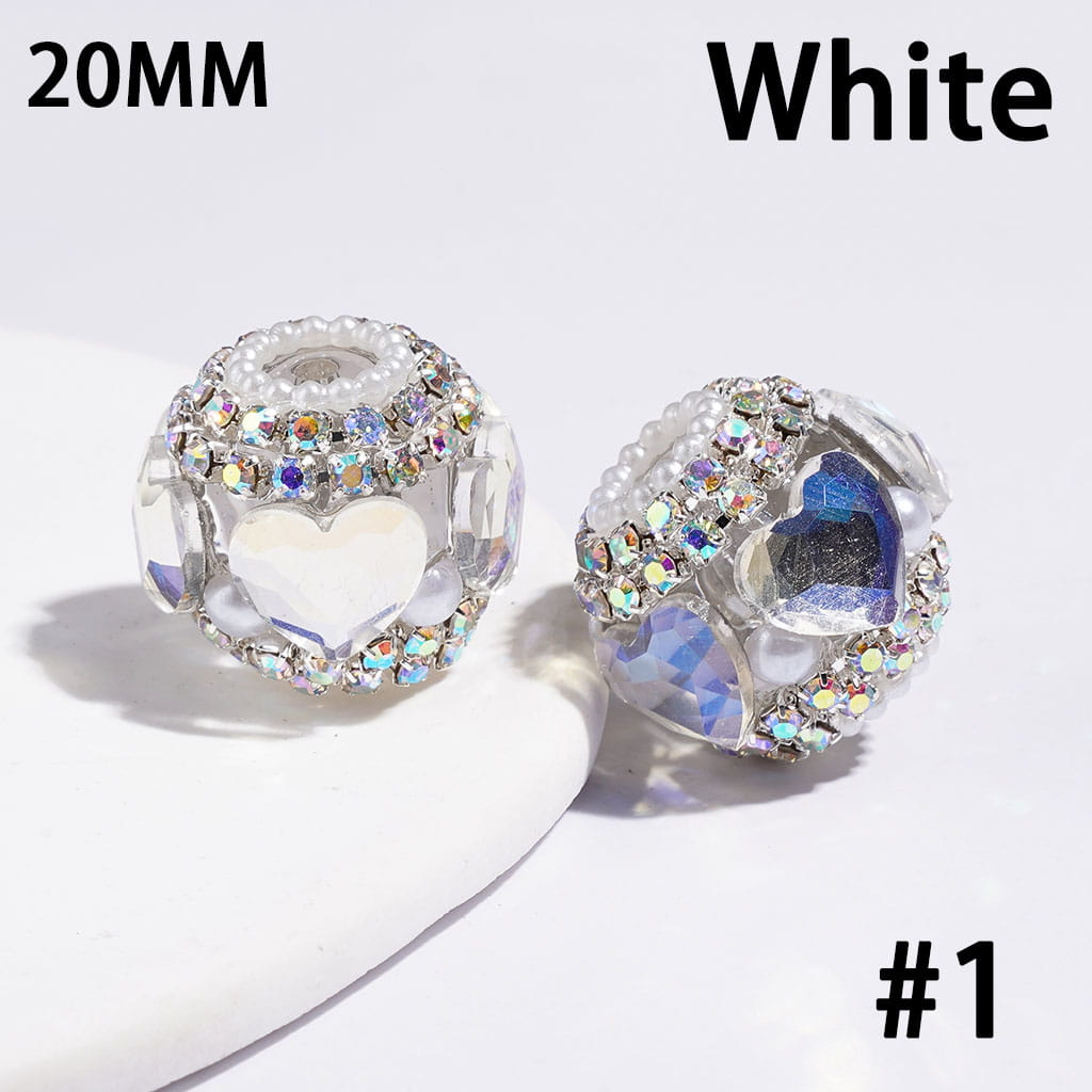 Handmade Acrylic Beads w Heart Rhinestones & White Pearls, AB Rhinestone Chains, 20MM, Multi Color