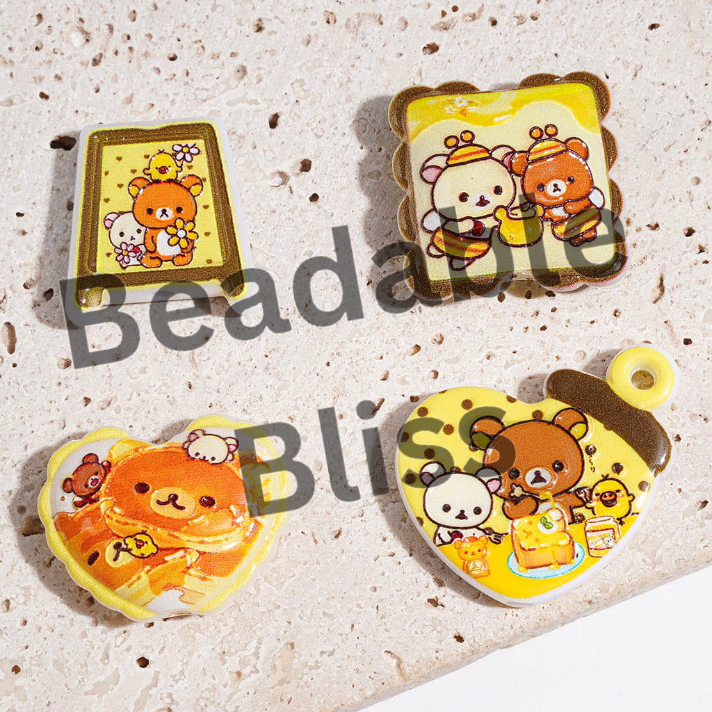 Acrylic Beads and Pendants Relaxed Bear in Dessert Theme, Yellow Series, Random Mix