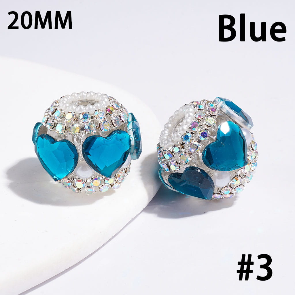 Handmade Acrylic Beads w Heart Rhinestones & White Pearls, AB Rhinestone Chains, 20MM, Multi Color