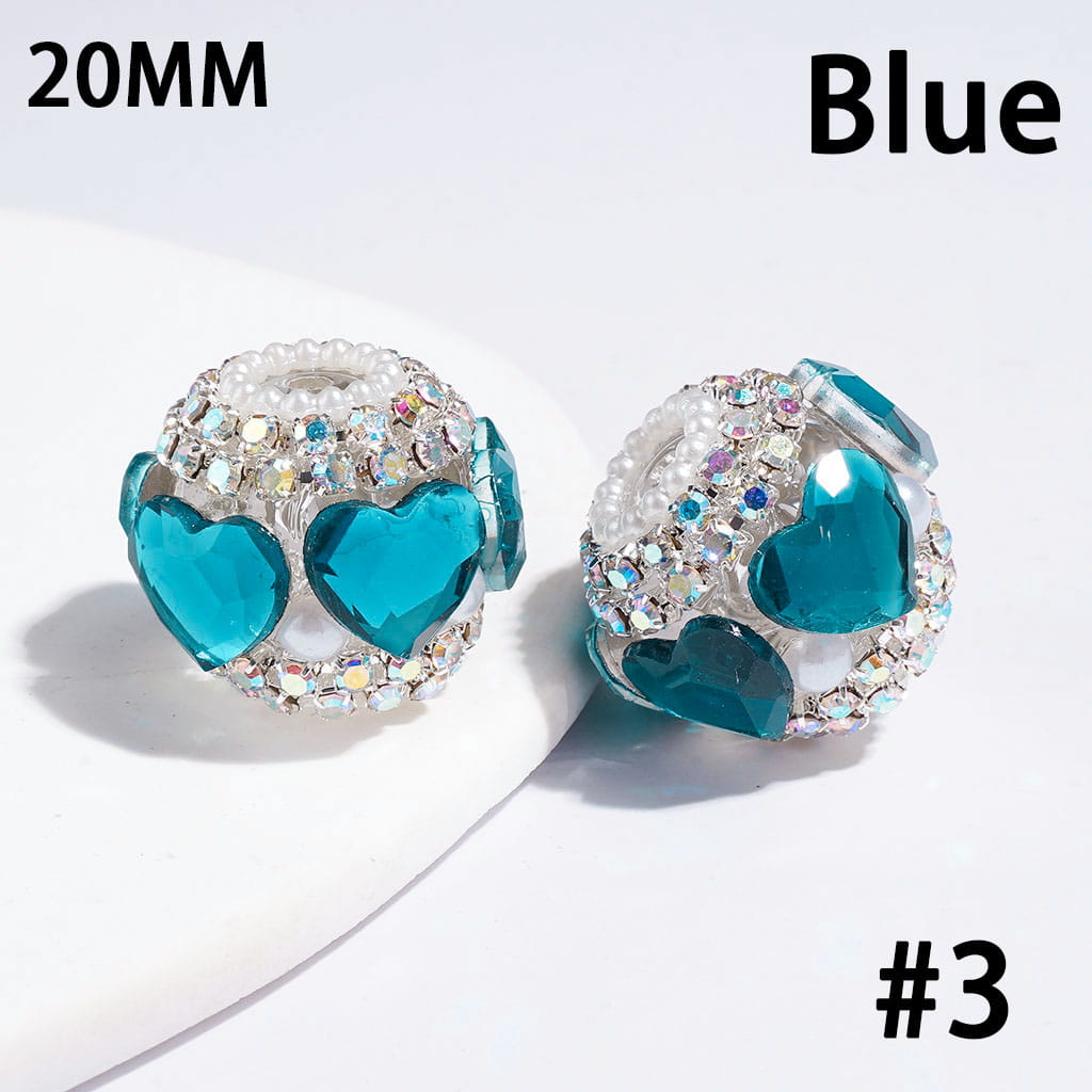Handmade Acrylic Beads w Heart Rhinestones & White Pearls, AB Rhinestone Chains, 20MM, Multi Color