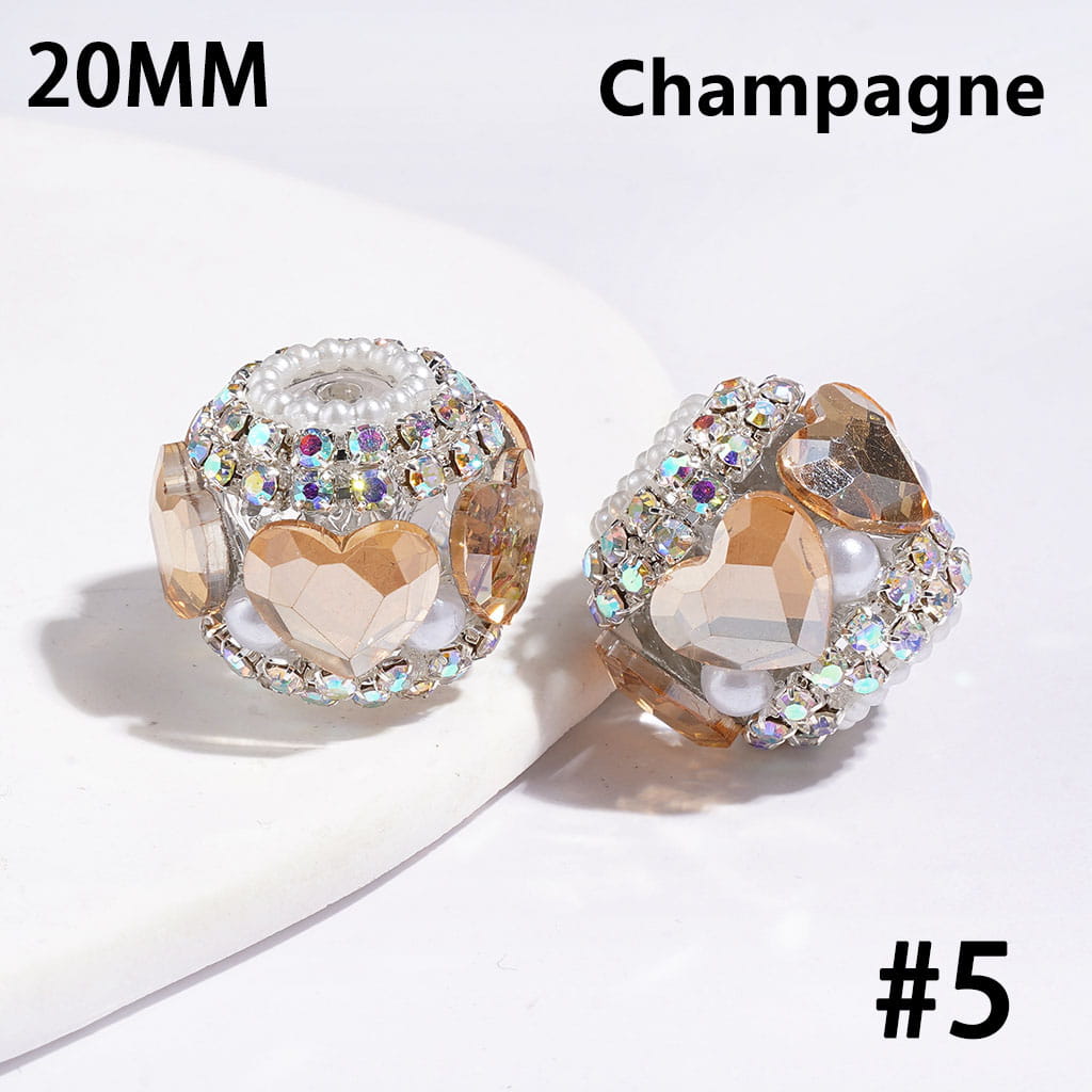 Handmade Acrylic Beads w Heart Rhinestones & White Pearls, AB Rhinestone Chains, 20MM, Multi Color