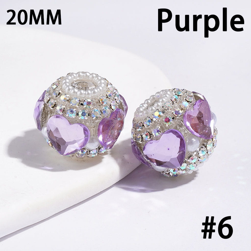 Handmade Acrylic Beads w Heart Rhinestones & White Pearls, AB Rhinestone Chains, 20MM, Multi Color