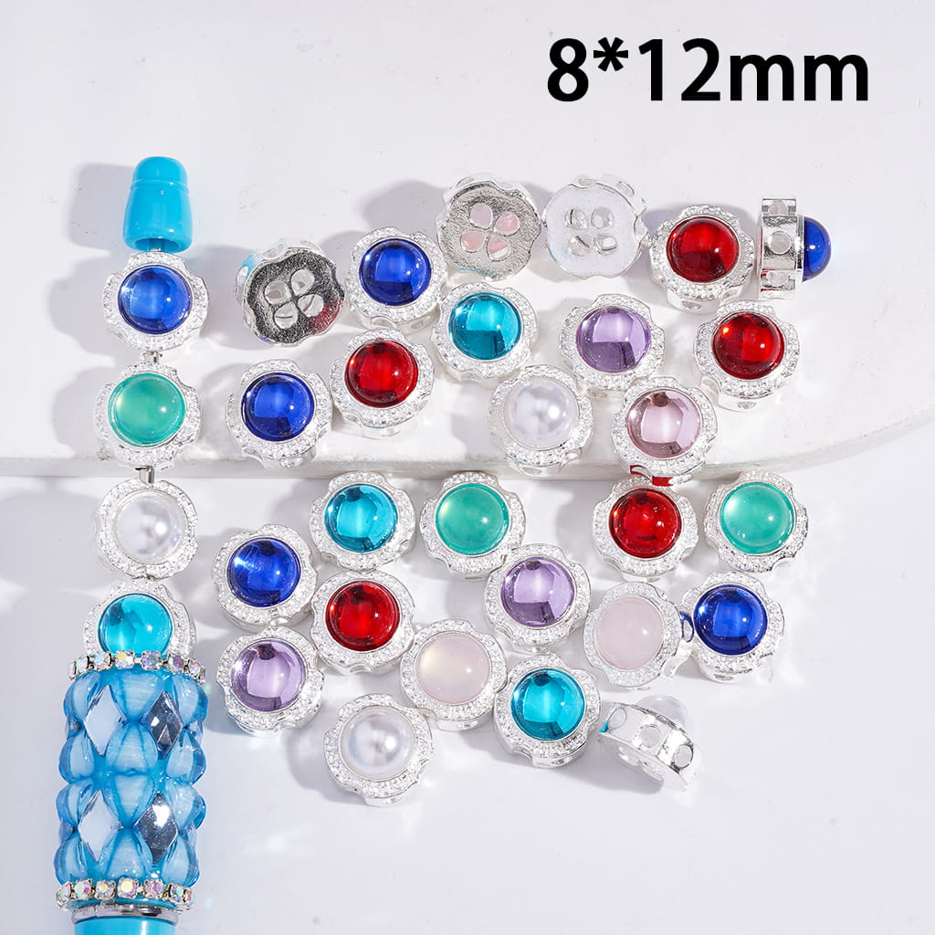 DIY Silver Metal Beads w Dazzling Rhinestone and Hollowed Four Leaf Clover Pattern, 8*12MM, Random Mix (The Hole can all be Passed Through)