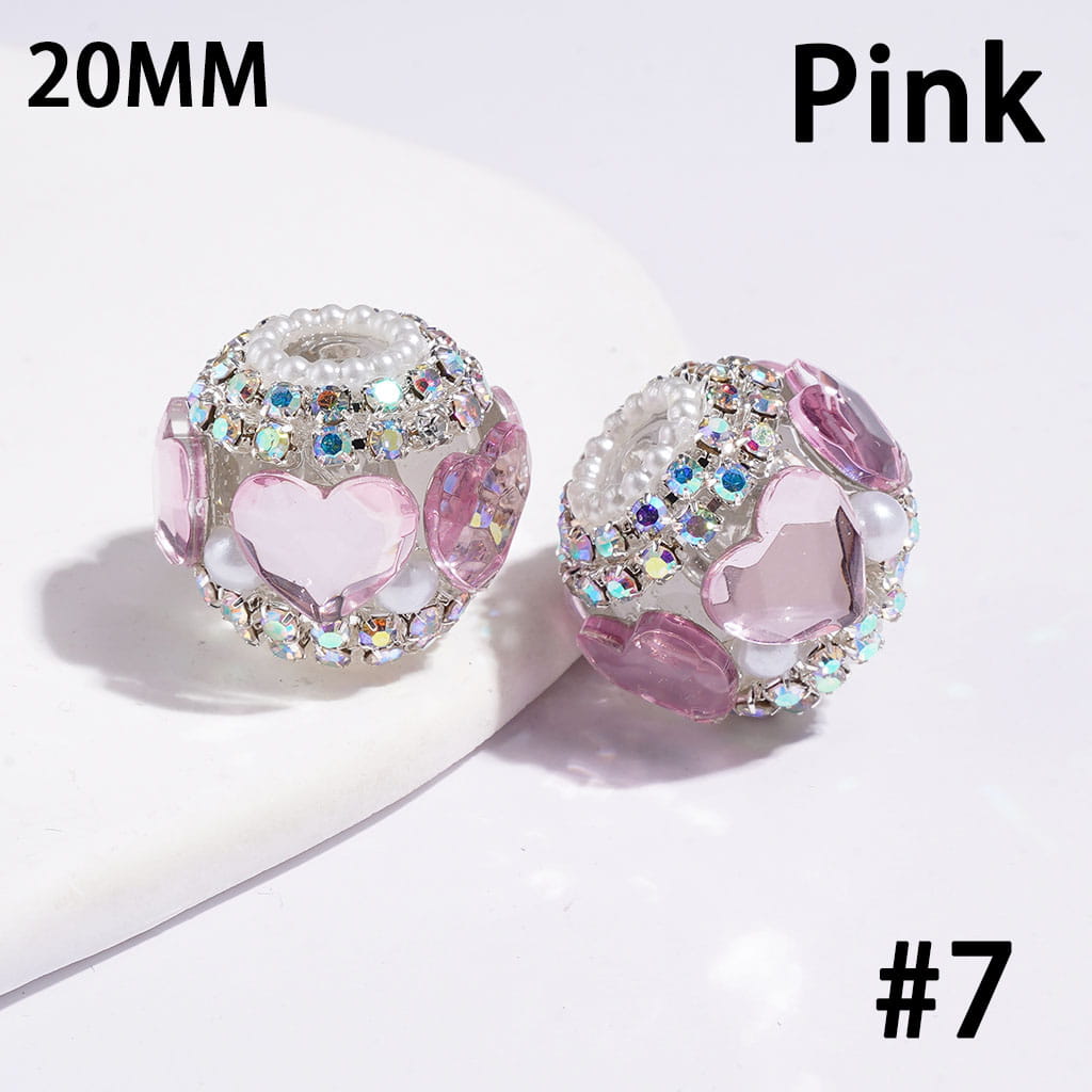 Handmade Acrylic Beads w Heart Rhinestones & White Pearls, AB Rhinestone Chains, 20MM, Multi Color