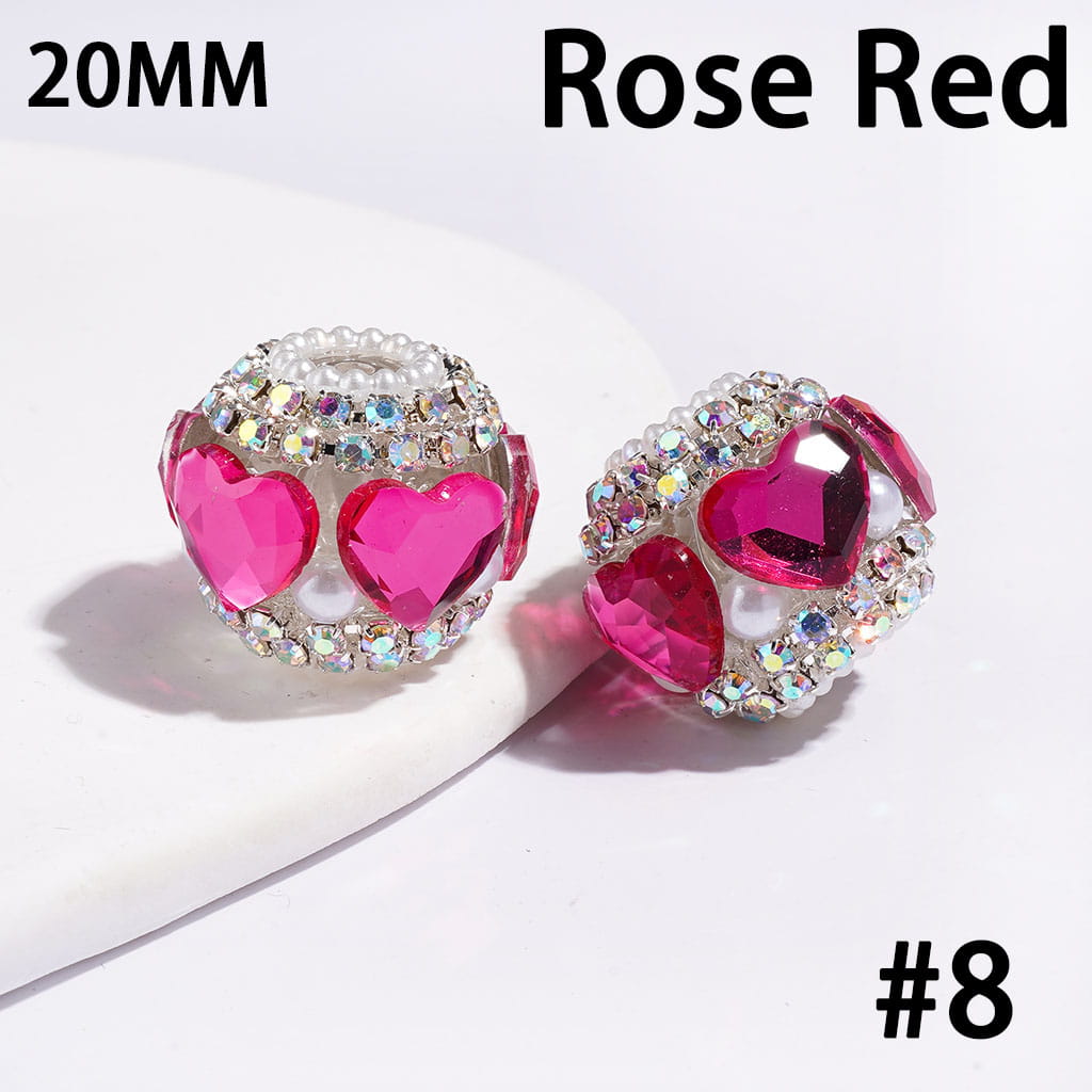 Handmade Acrylic Beads w Heart Rhinestones & White Pearls, AB Rhinestone Chains, 20MM, Multi Color