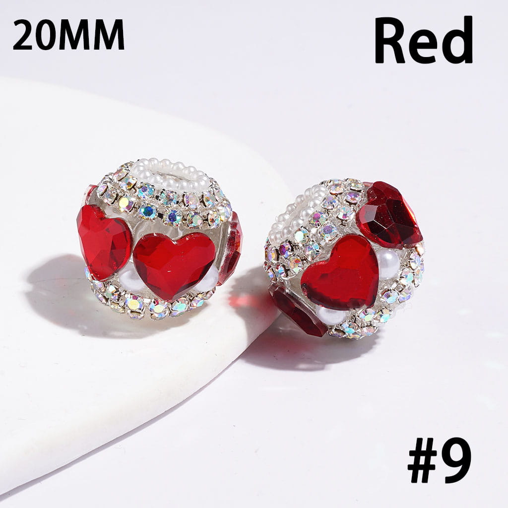 Handmade Acrylic Beads w Heart Rhinestones & White Pearls, AB Rhinestone Chains, 20MM, Multi Color